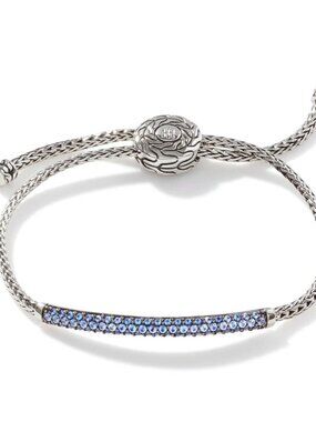 John Hardy Silver Mini Chain Pull Through Bracelet 2.5mm Blue Sapphire S-M